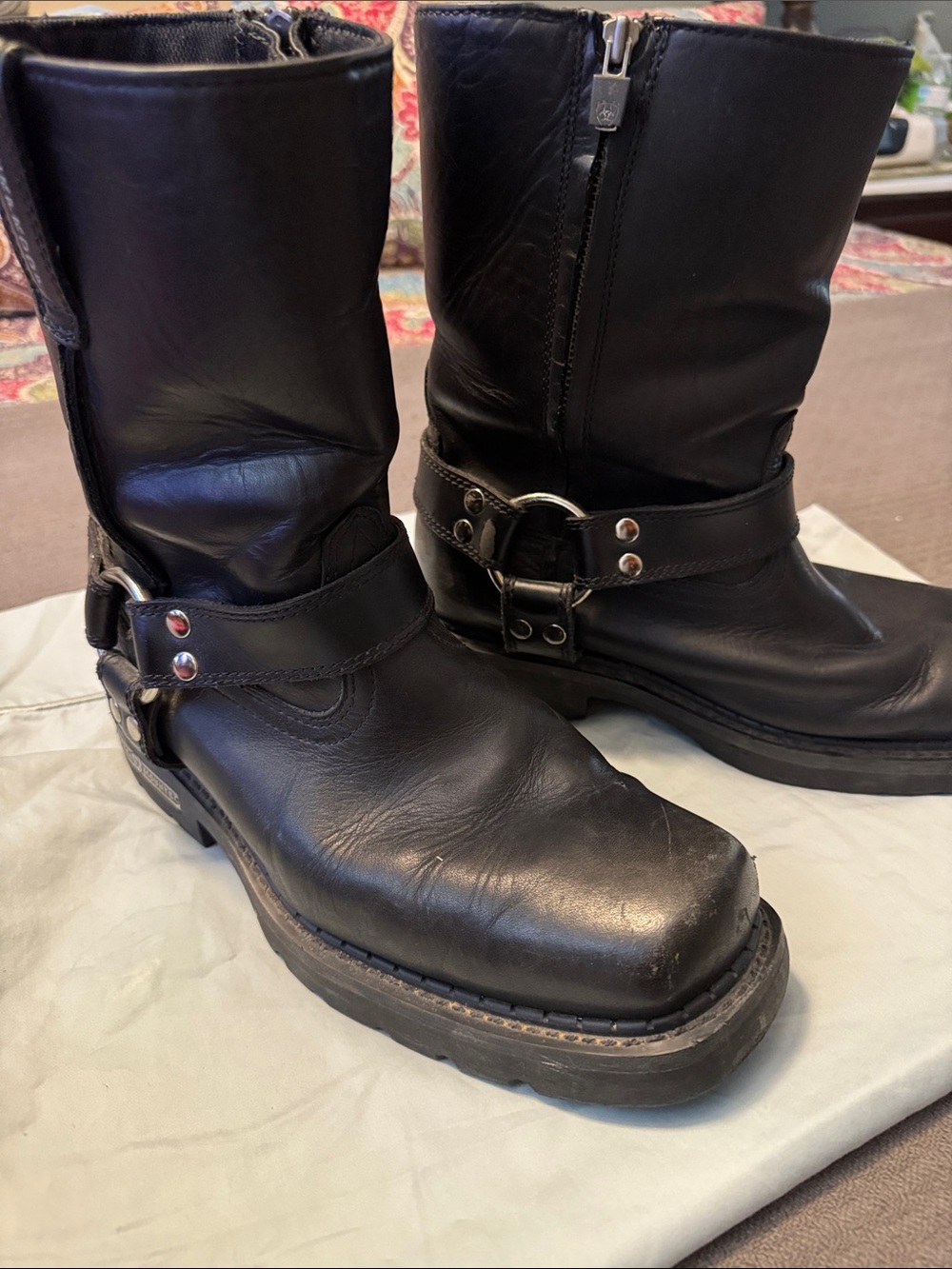Ariat Black Leather Harness Boots with Silver Hardware